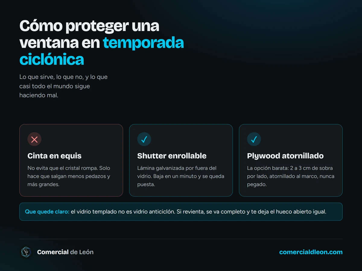 Cómo proteger una ventana en temporada ciclónica: la cinta en equis no sirve, el shutter enrollable y el plywood atornillado sí